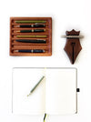 Eng Leather Co. wooden pen rest with mahogany finish, designed to hold and organize pens on a desk.