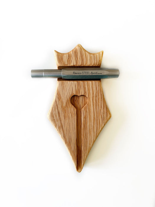 Eng Leather Co. wooden pen rest with a smooth finish, designed to hold pens neatly on a desk.