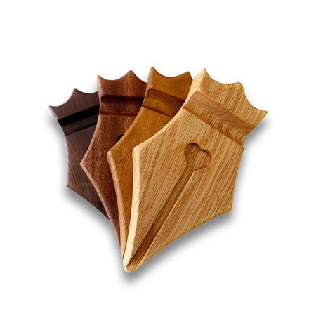 Eng Leather Co. wooden pen rest with smooth finish, designed to hold pens elegantly on a desk or workspace.