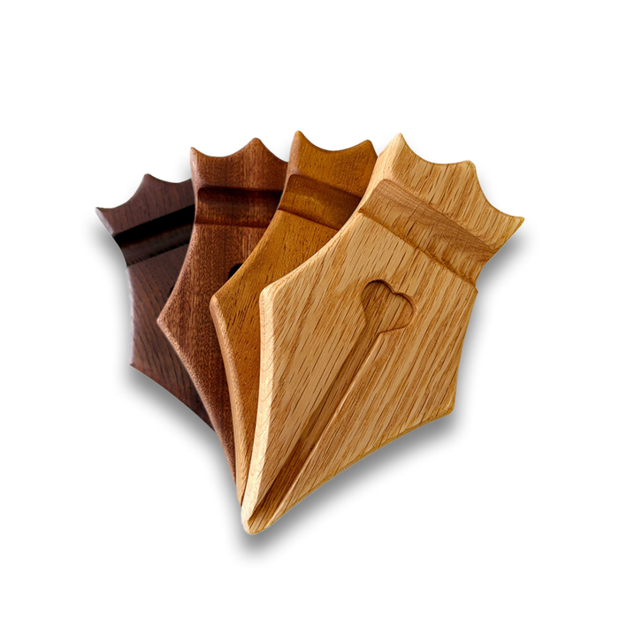Eng Leather Co. wooden pen rest with smooth finish, designed to hold pens elegantly on a desk or workspace.