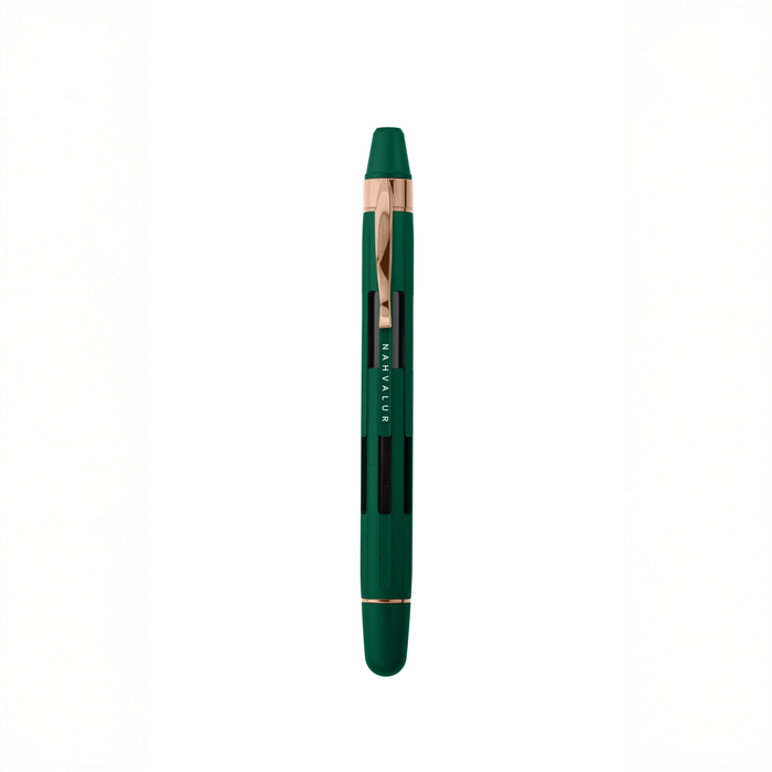 Nahvalur Eclipse fountain pen with emerald and ruby accents, featuring a sleek design and detailed craftsmanship.