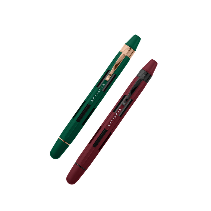 Nahvalur Eclipse fountain pen with emerald and ruby accents, showcasing a sleek design and elegant pen nib.