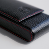 Black Eng Leather Co. 3 Pen Hard Case showing durable leather exterior and secure snap closure for stylish pen storage.
