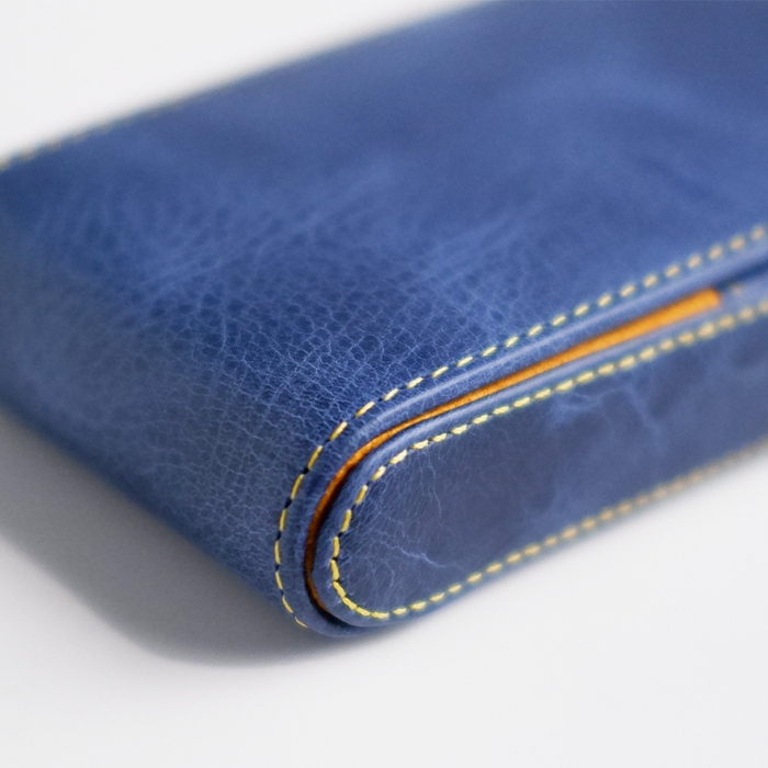Blue Eng Leather Co. 3-pen hard case with durable exterior and secure closure, designed to protect and organize pens.