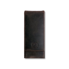 Dark brown leather pen case by Eng Leather Co. with a sleek, compact design and secure closure for three pens.