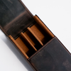 Dark brown Eng Leather Co. 3-pen hard case with sleek leather design, perfect for organizing and protecting writing instruments.
