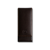 Dark brown leather pen case by Eng Leather Co. holding three pens, showcasing a sleek, durable design for stylish organization.