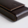 Eng Leather Co. brown 3-pen hard case with a sleek leather exterior, designed to securely store and protect writing instruments.