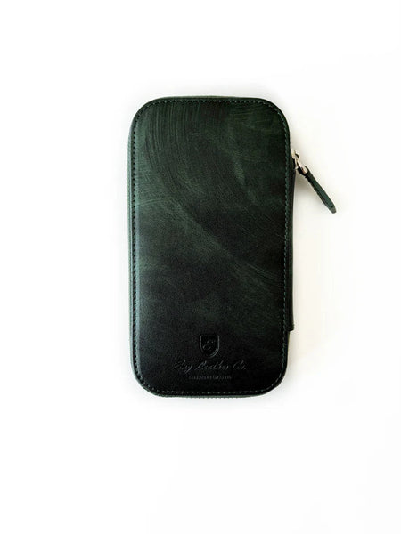 Eng Leather Co. 3-slot leather pen case in Aurora Light green, featuring a sleek design and multiple compartments for pens.
