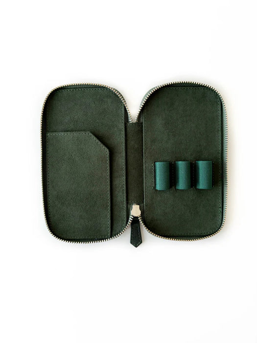 Eng Leather Co. 3-slot leather pen case in Aurora Light green with smooth finish and secure closure for stylish organization.