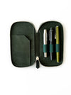 Eng Leather Co. 3-slot leather pen case in Aurora Light green, holding three pens, showcasing a sleek and stylish design.