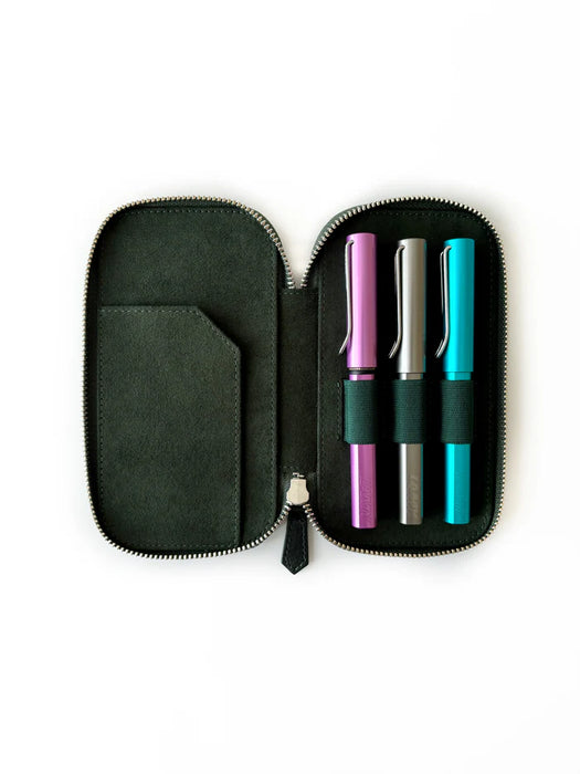 Eng Leather Co. 3-slot leather pen case in Aurora Light Green, designed for stylishly storing pens and writing instruments.