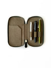 Eng Leather Co. 3-slot leather pen case in Aurora Light olive green, with a sleek, compact design for storing writing instruments.