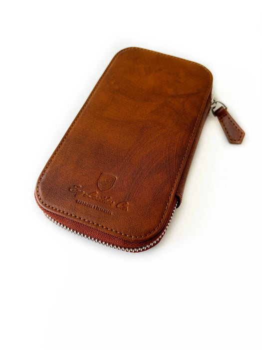 Eng Leather Co. 3-slot leather pen case in Mars color with a sleek, compact design and smooth leather finish.