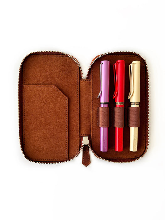 Eng Leather Co. 3-slot leather pen case in light Mars color, designed to hold multiple pens in a compact, stylish way.