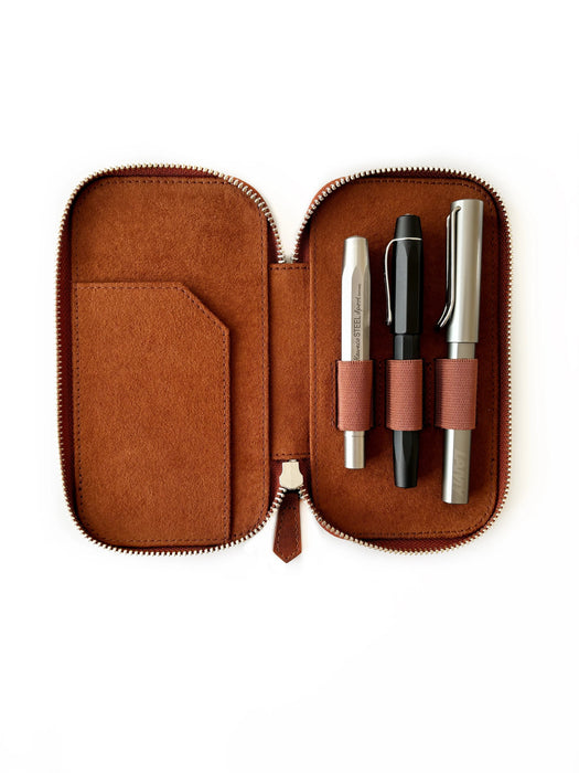 Eng Leather Co. 3-slot leather pen case in light Mars color, designed for storing and protecting pens.