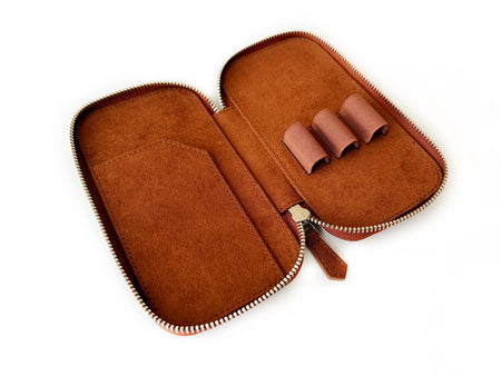 Eng Leather Co. 3-slot leather pen case in light Mars color, designed to hold multiple pens in a sleek, compact storage solution.