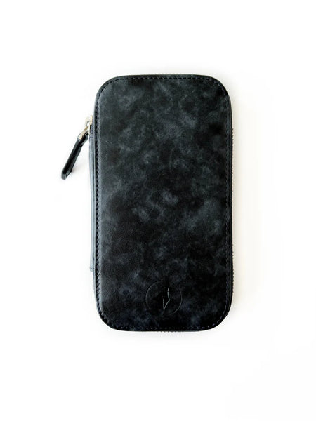 Eng Leather Co. 3-slot leather pen case in Night Storm color, showcasing a sleek, textured design with three compartments for pens.