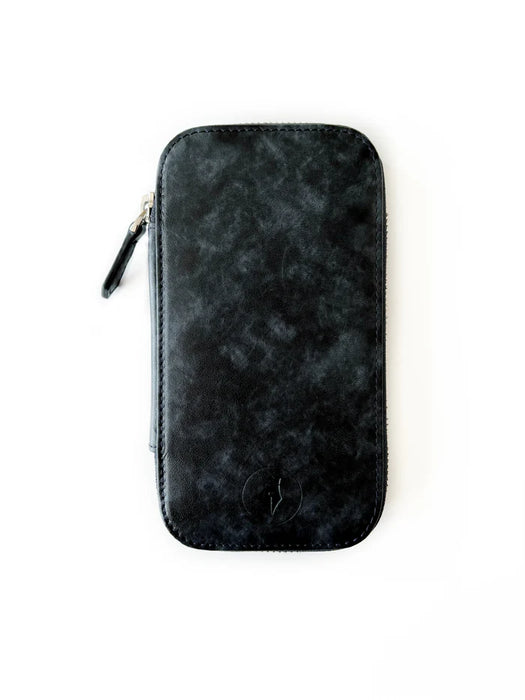 Eng Leather Co. 3-slot leather pen case in Night Storm color, showcasing a sleek, textured design with three compartments for pens.