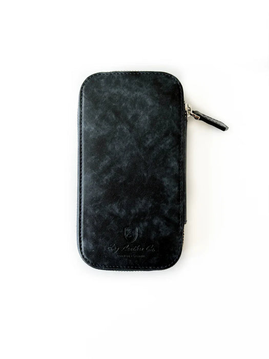 Dark cloud leather pen case by Eng Leather Co. with three slots, showcasing a sleek, textured leather design for stylish storage.