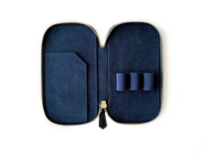 Eng Leather Co. 3-slot leather pen case in toffee with visible stitching and sleek design, ideal for organizing pens and writing instruments.