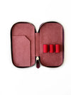 Eng Leather Co. burgundy leather 3-slot pen case with soft texture, designed to hold and organize writing instruments.