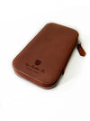 Eng Leather Co. 3-slot leather pen case in rich toffee, showing its smooth leather exterior and organized interior slots.