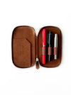 Eng Leather Co. 3-slot leather pen case in rich toffee color with smooth leather finish, designed for storing pens and writing instruments.