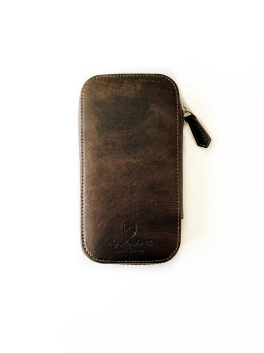 Eng Leather Co. 3-slot leather pen case with a galaxy print design, perfect for organizing multiple pens in style.