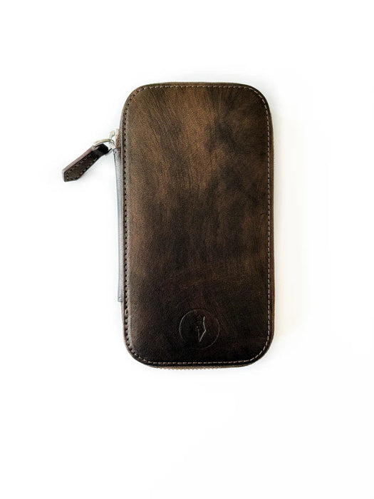Eng Leather Co. 3-slot leather pen case in galaxy design, with smooth leather finish and organized compartments for pens.