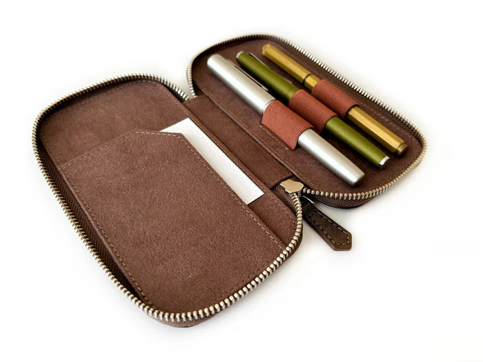 Eng Leather Co. 3-slot leather pen case in galaxy color, showcasing a sleek and compact design for organizing pens.