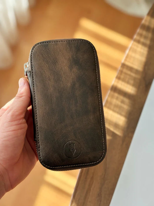 Eng Leather Co. 3-slot leather pen case in galaxy pattern, designed to hold multiple pens with a sleek, stylish appearance.