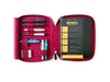 Dark black violet leather pen case by Eng Leather Co. with four slots for A5 size organizers and pens.