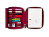 Dark black violet leather pen case with four slots, designed by Eng Leather Co., perfect for organizing A5-sized pens.