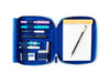 Eng Leather Co. Prussian Blue leather 4-slot A5 organizer pen case showing its sleek design and multiple pen slots.