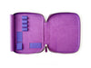 Violet leather pen case with four slots from Eng Leather Co., designed to hold A5-sized pens and accessories.