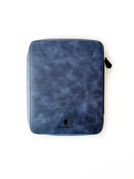 Midnight blue leather pen case with nine slots by Eng Leather Co., featuring a sleek, compact design for organizing pens.