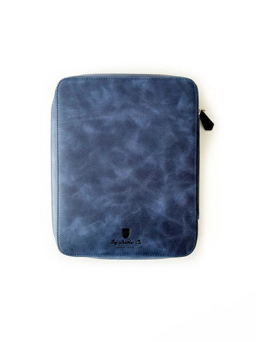 Midnight blue leather pen case with nine slots by Eng Leather Co., featuring a sleek, compact design for organizing pens.