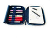 Eng Leather Co. midnight blue leather pen case with nine slots, showcasing a sleek and stylish storage solution for pens.