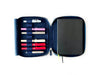 Midnight blue leather pen case with nine slots from Eng Leather Co., designed for stylish organization of writing instruments.