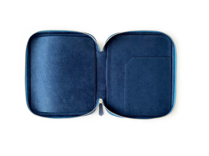Eng Leather Co. 9-slot leather pen case in midnight blue, showing a sleek, compact design with multiple pen slots.