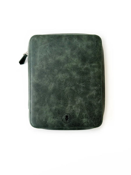 Eng Leather Co. 9-slot leather pen case with patina copper green finish, showcasing a stylish and functional storage for pens.
