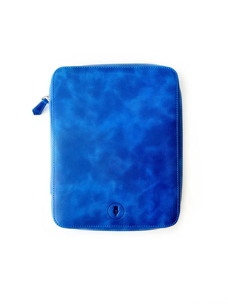 Eng Leather Co. 9-slot leather pen case in Prussian Blue showing its sleek design and multiple pen compartments.