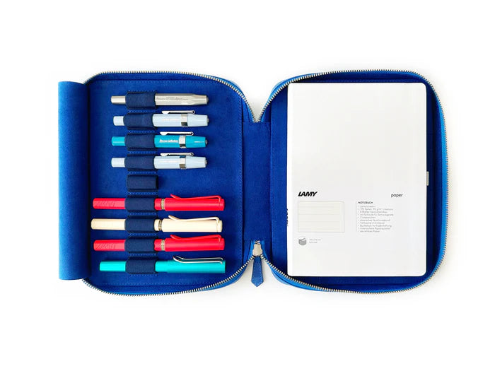 Eng Leather Co. 9-slot leather pen case in Prussian Blue with multiple slots for pens and writing instruments.