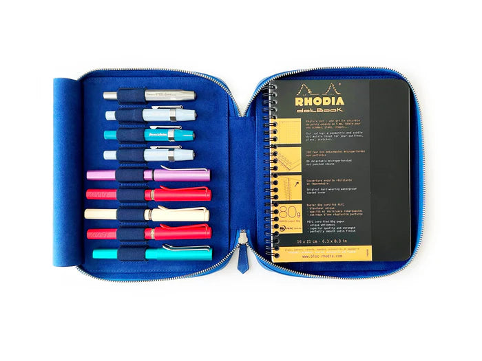 Eng Leather Co. 9-slot leather pen case in Prussian Blue, showcasing a sleek, organized storage solution for writing instruments.