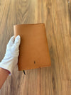 Vegan leather A5 journal cover by Eng Leather Co. in camel Apple leather, designed for A5 size notebooks.