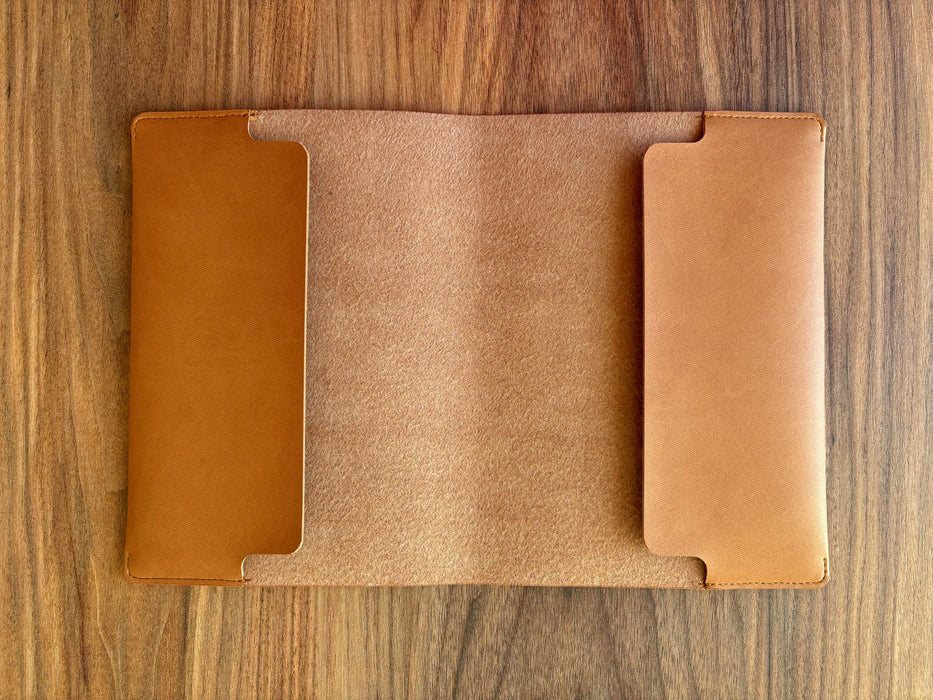 A camel-colored vegan leather A5 journal cover by Eng Leather Co. designed to fit Apple Leather notebooks.