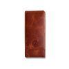 Light brown Eng Leather Co. 3 pen hard case with a sleek, durable leather exterior and secure snap closure.