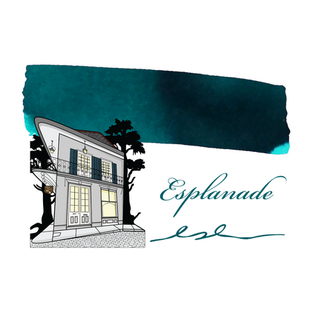 Papier Plume Esplanade fountain pen ink swatch showing vibrant blue ink color on paper