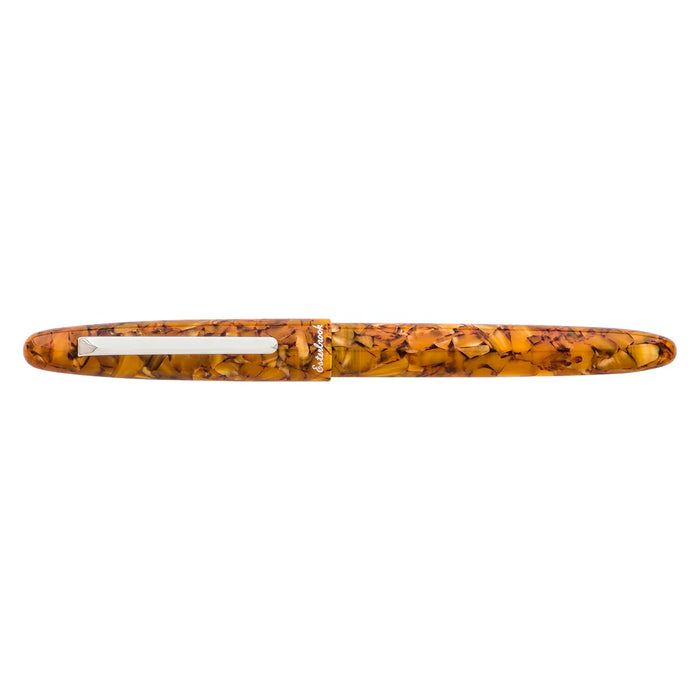 Esterbrook Estie fountain pen with honeycomb design, silver fittings, and closed cap, showcasing elegant craftsmanship.